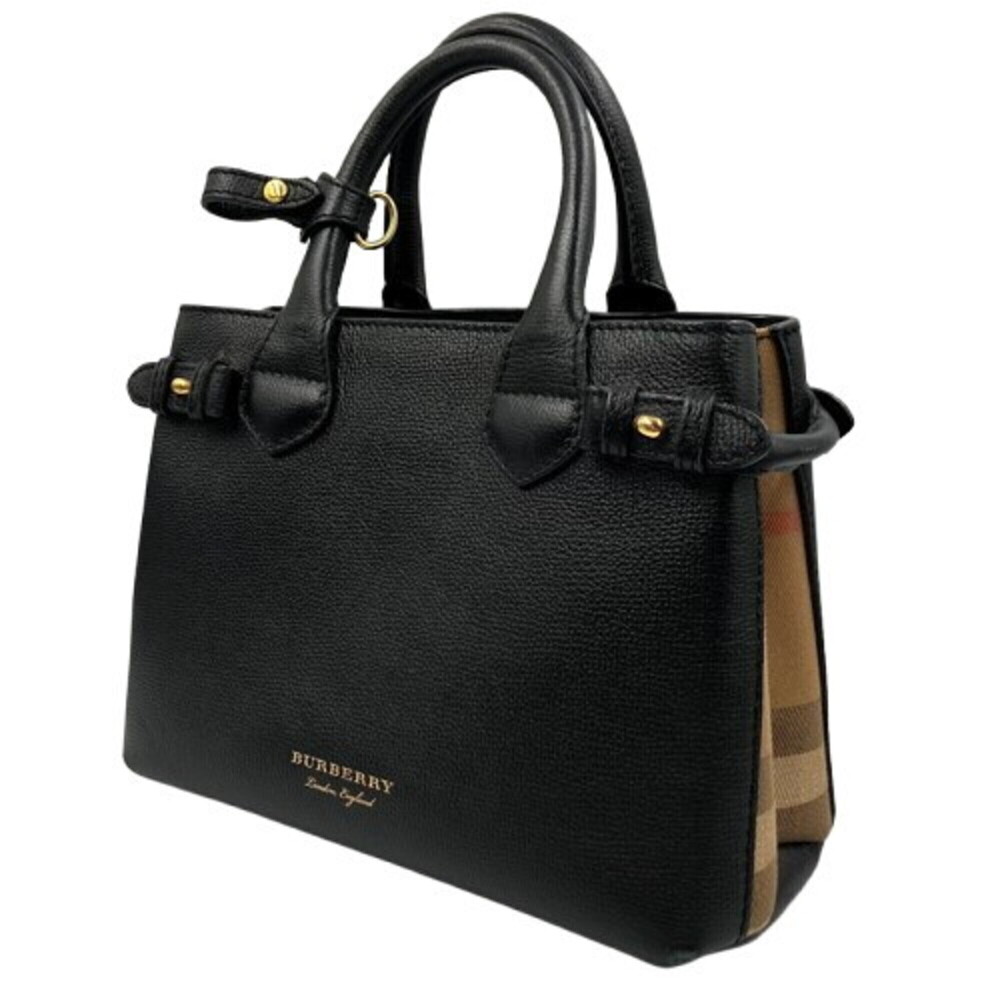 BURBERRY Banner Bag Medium Handbag Check Black